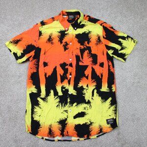 WESC Hawaiian Shirt Mens Medium Orange/Yellow Oden Gradient Palm S/S Button Down